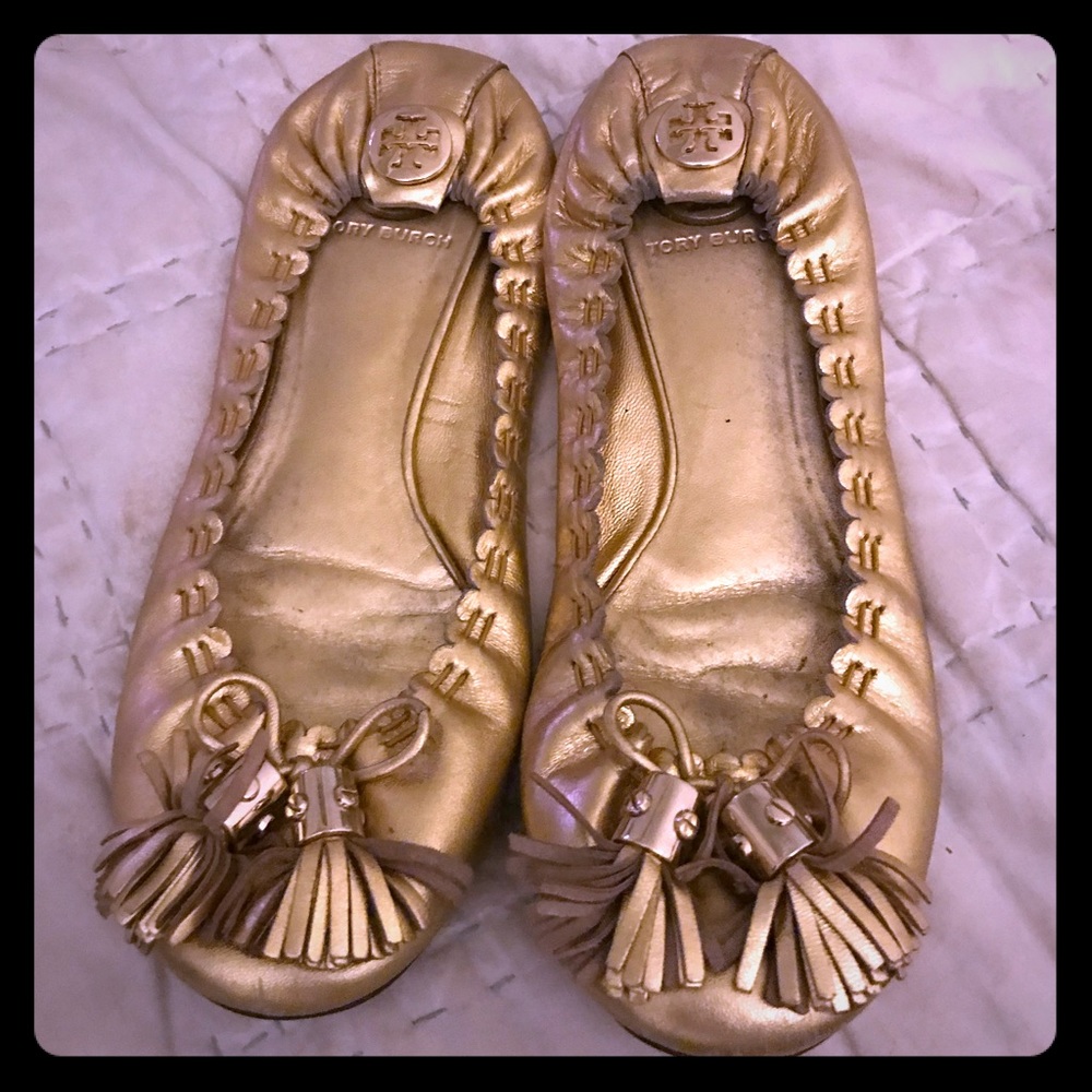 Tory Burch gold flats